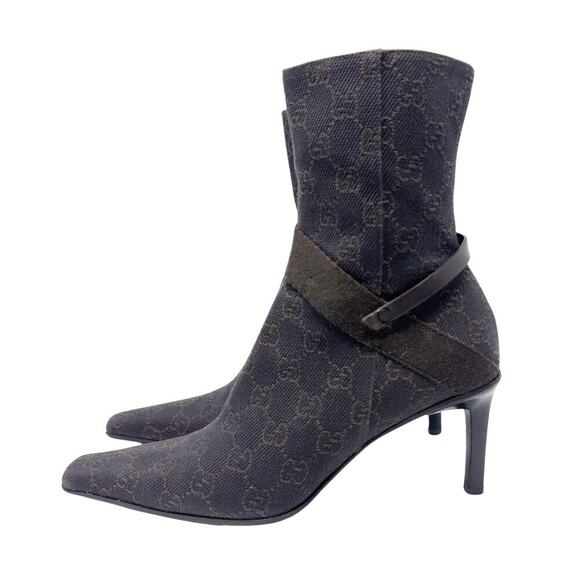 Gucci Boots GG Logo Monogram Supreme Chocolate Brown Leather Ankle Booties EU 37 - Picture 3 of 12